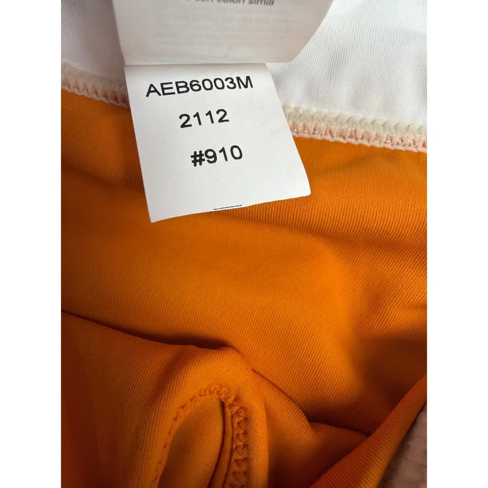 Cupshe Women's Colorblock V-Neck Keyhole One Piece Swimsuit Orange Cream NWOT L